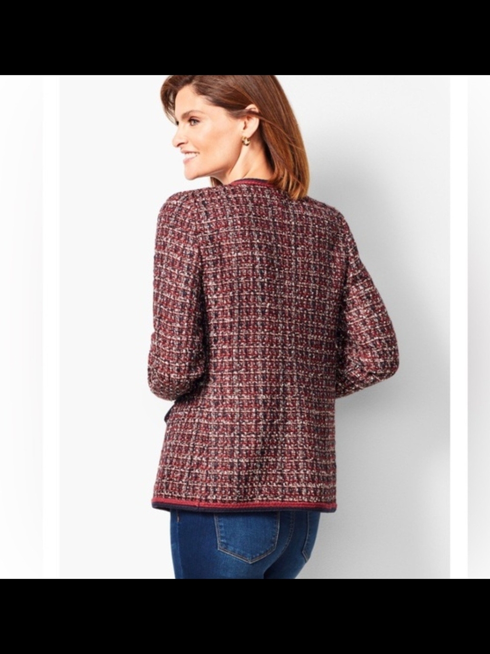 Talbots Burgundy Multi Tweed Collarless Jacket - Picture 8 of 8